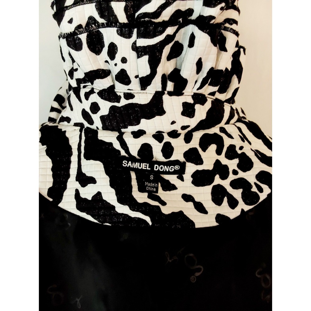 Samuel Dong Womens Zebra Animal Print Ruffle Collar Jacket Black White Small - Picture 5 of 12